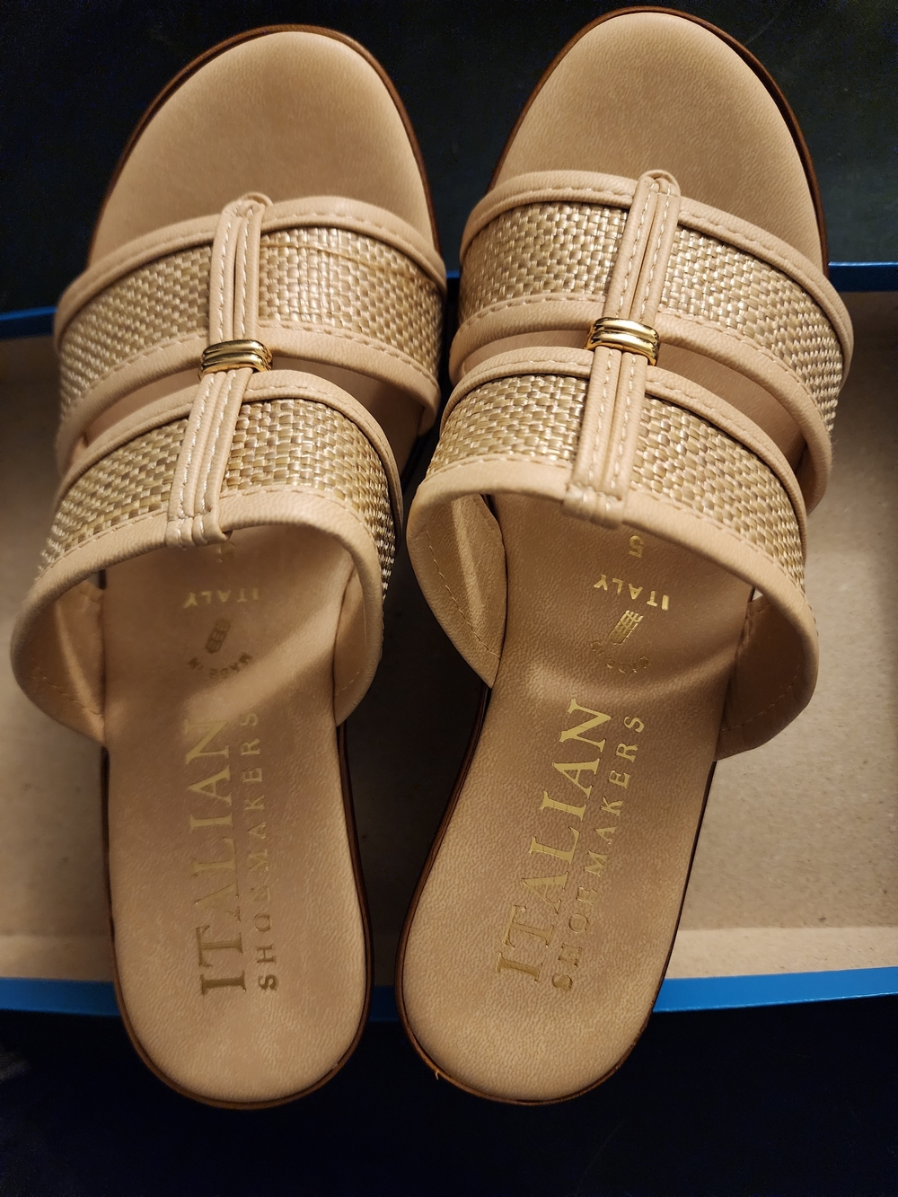 Italian Shoemakers Beige Woven-Strap Slip-On Wedges
